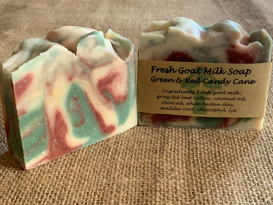 Green & Red Candy Cane Fresh Goat Milk Soap